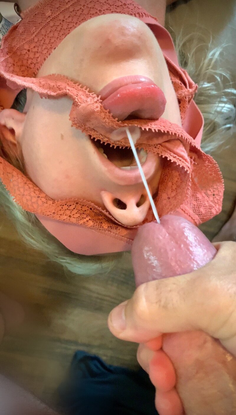 Perfect cumshot with panties stuffed in gf mouth picture
