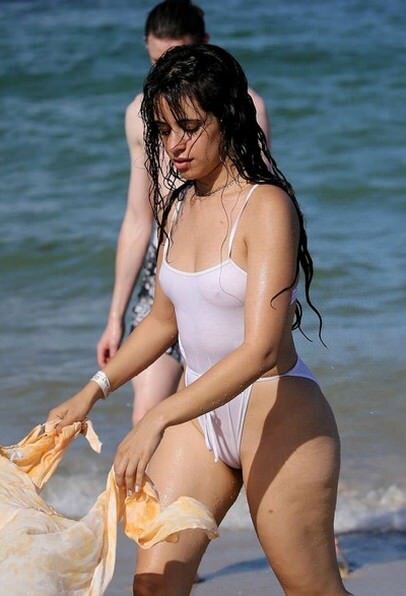 Camila Cabello in a Wet and See through Swimsuit in Miami picture