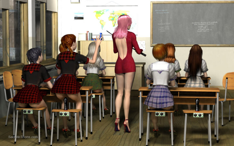 Special dildo chairs for the pupils of slavegirl high picture