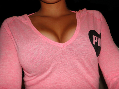 Tan cutie pink shirt, lifted tits picture