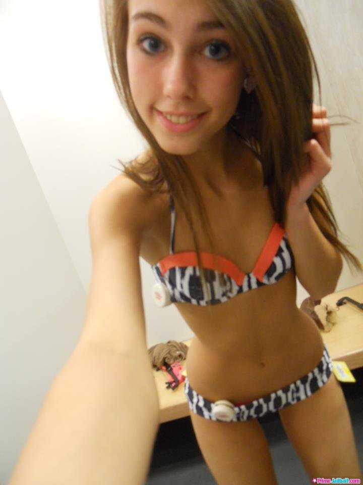 Coed dressing room bikini selfie picture