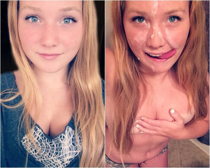 From timid to kinky with cum on her face. picture