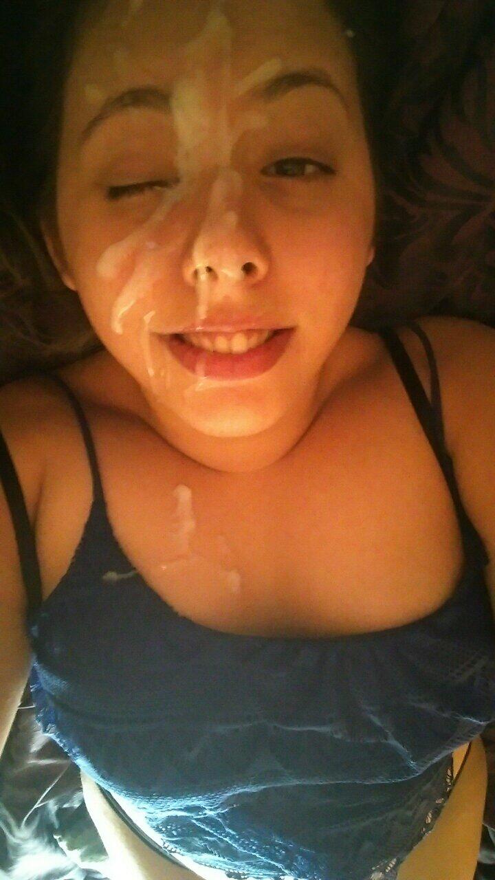 Cum on brunette's face picture