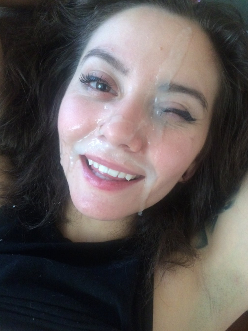 Brunette with cum on her face picture