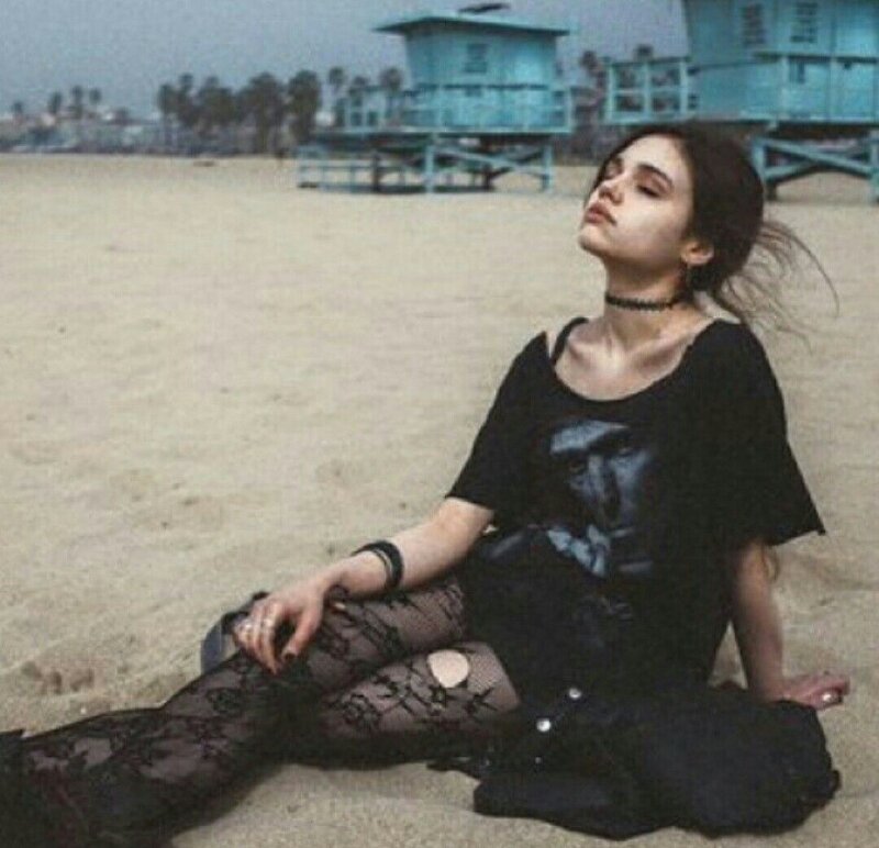 Skinny alt teen on beach picture