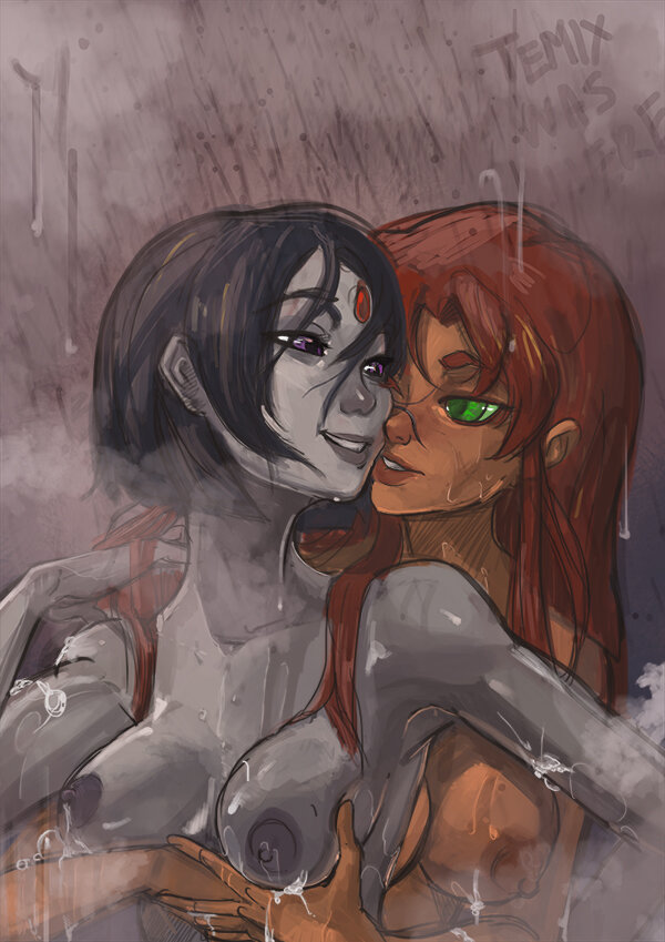 Raven and Starfire in the shower picture