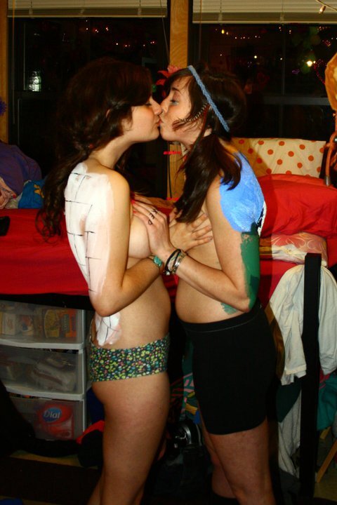 hot lesbian kissing while holding each others tits picture