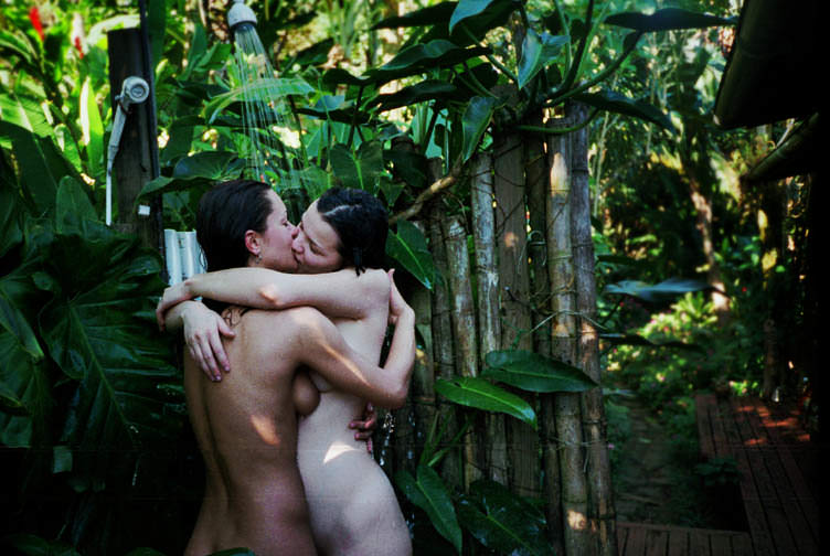 Hot women makeout in outdoor shower picture