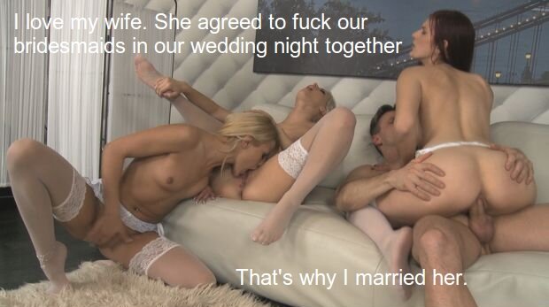 Those pretty bodies rupture when I thrust my hard cock into them. Wedding, check. Orgy with my new wife and her naughty bridesmaids, check. picture