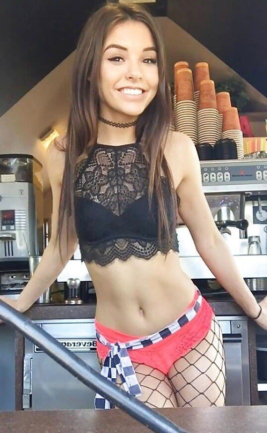 Eleni The Barista / Sweet Dee is little cute teenager aspiring amatuer glamour model w/ adorable cute face & fishnets stocking - SGB tteen picture