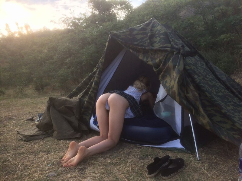 Cute tempting ass out of the tent picture