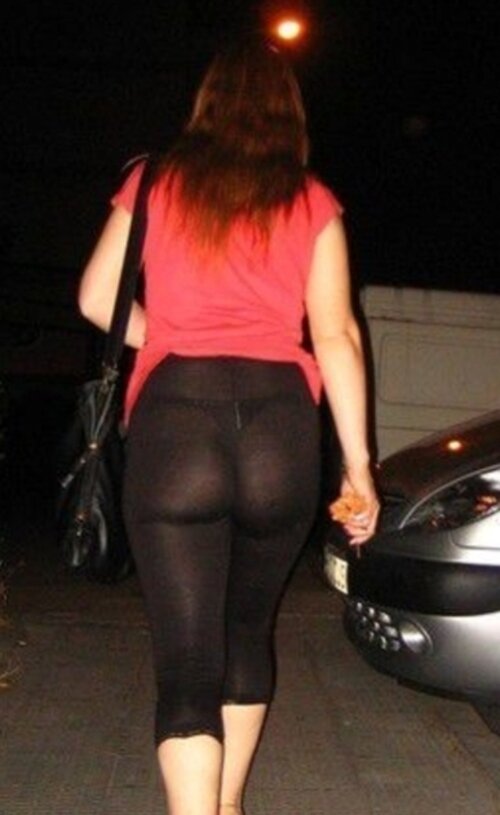 Chick walking in see trough yoga pants picture