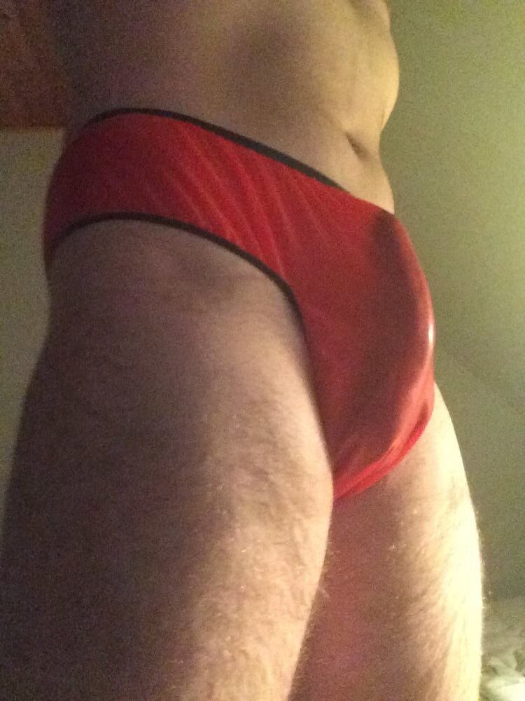 Me wearing latex briefs with my cock visible through the bulge picture