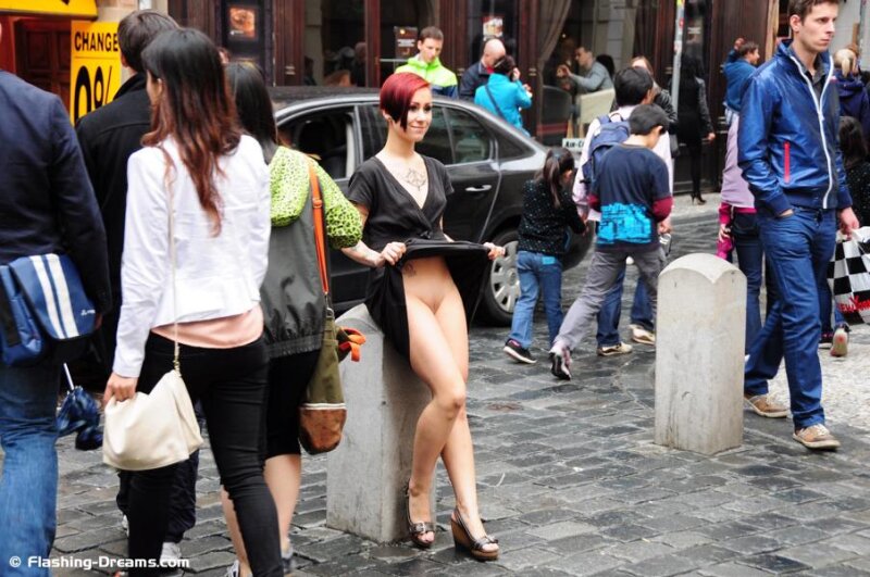 Sexy Redhead Flashing Her Pussy On Public Street picture