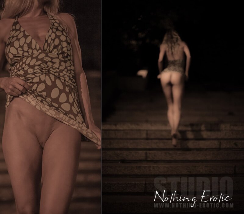 性感的金发女郎在布拉格街头裸体走 picture