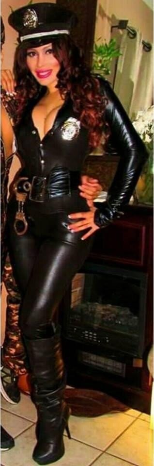 Big Huge Tits On Leather Cop Tranny In Buttons JOJ picture