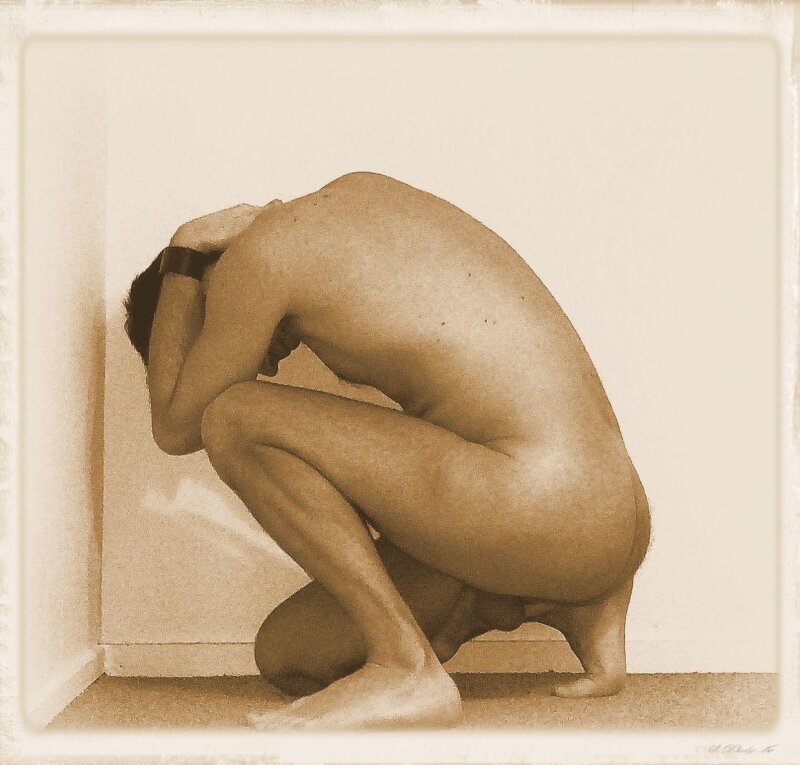 Naked guy in sepia picture