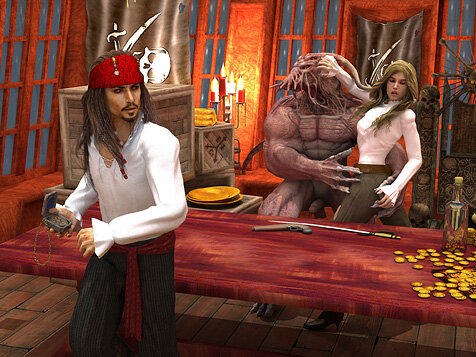 Kaptan Jack Sparrow ve Canavar lanet Elizabeth Swann picture