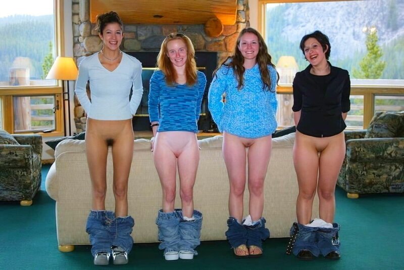 4 Milfs happily drop their pants to show off their beautiful pussies picture
