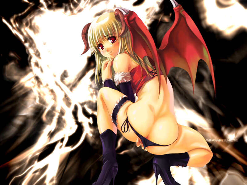 ass blonde_hair demon horns ragnarok_online red_eyes succubus suzuneko wings picture