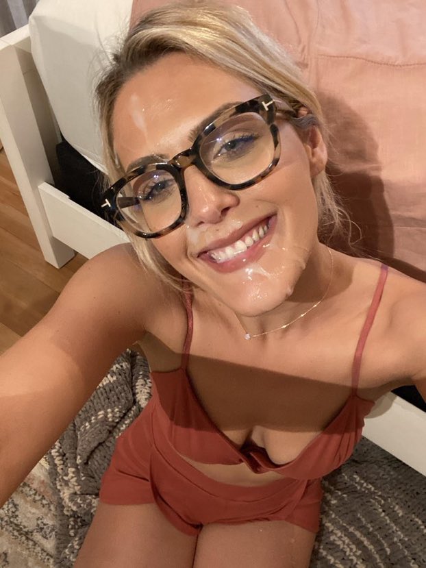Cum selfie by blonde with glasses picture