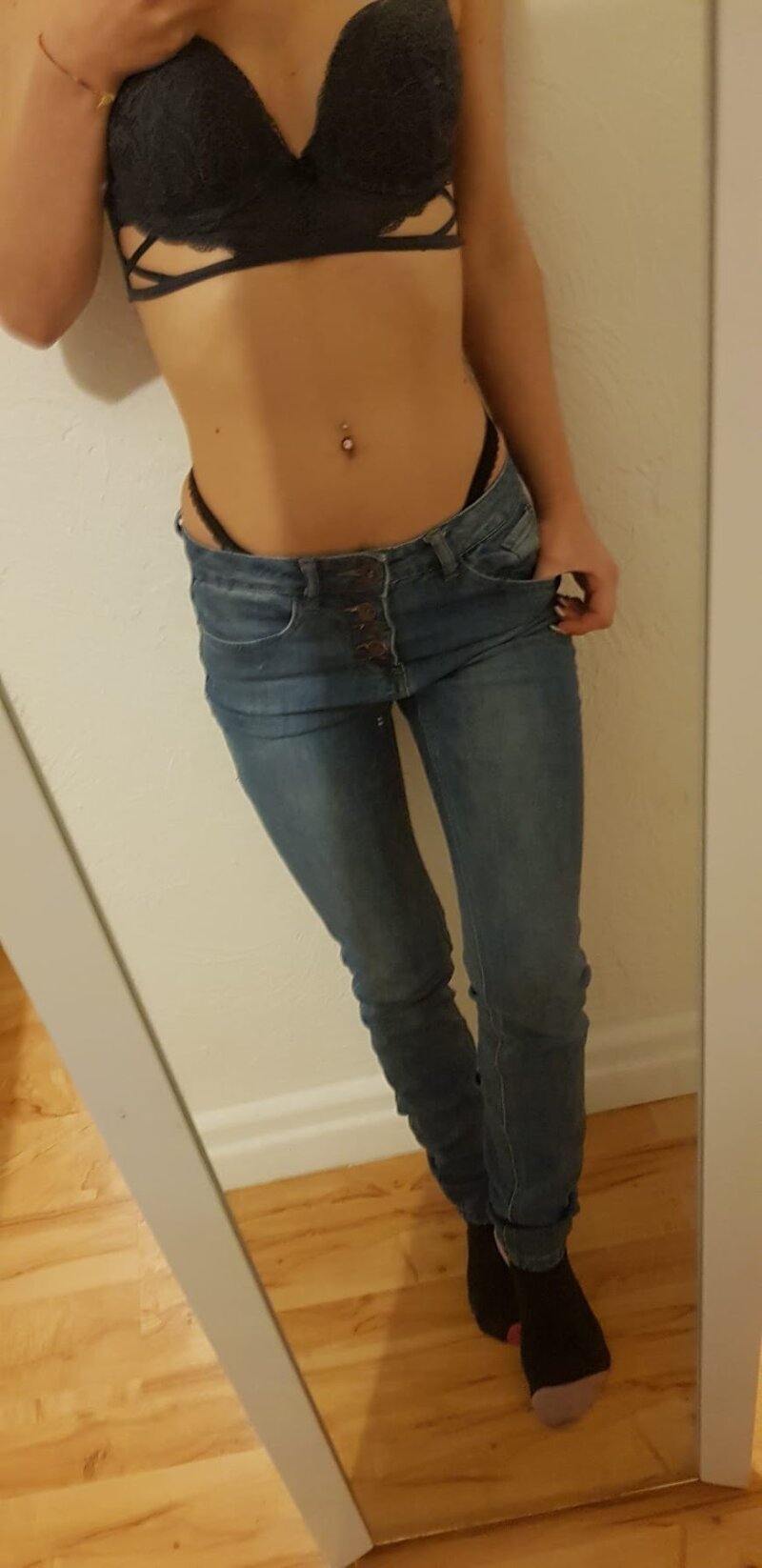 Amazing blonde on jeans picture