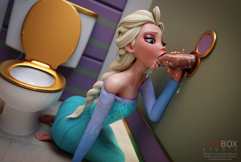 Elsa sucking cock through a gloryhole picture