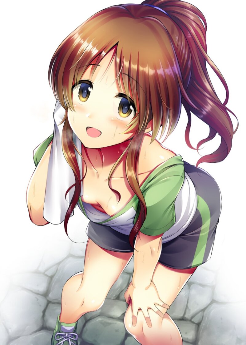 Egzersizden sonra bir Esmer üzerinde Downblouse picture