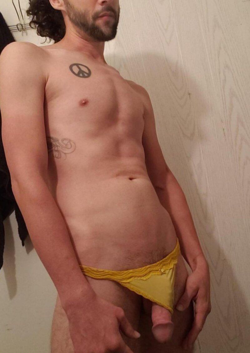 Sexy male in stolen sisters panties picture