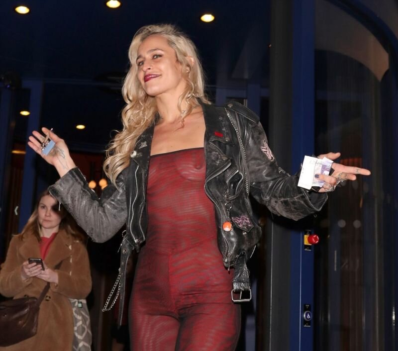 Alice Dellal braless boobs in a see through dress showing off her tits and ass seen by paparazzi at the NME after party. picture