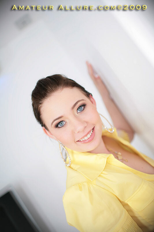 ALYSSA standing pretty in yellow with blue eyes at Amateurallure picture