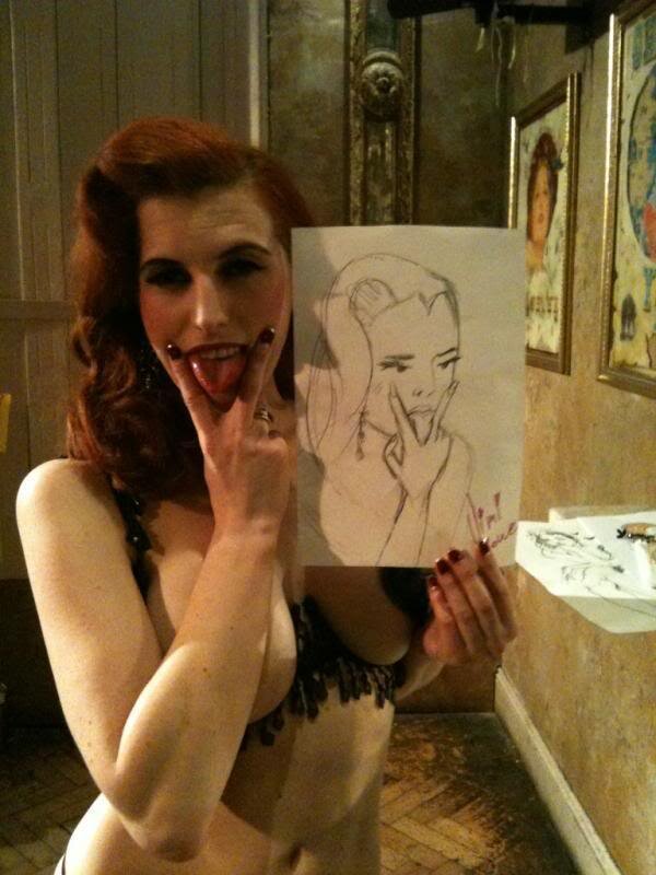 Sophia St. Villier with her favourite portrait of the night. To me, it evokes Ann-Margrock (aka that other red-haired vixen, Ann-Margret) fr picture