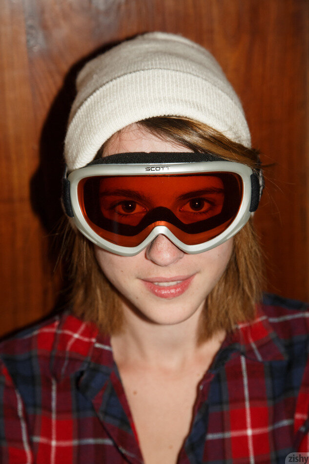 April Grantham in ski goggles and glasses picture