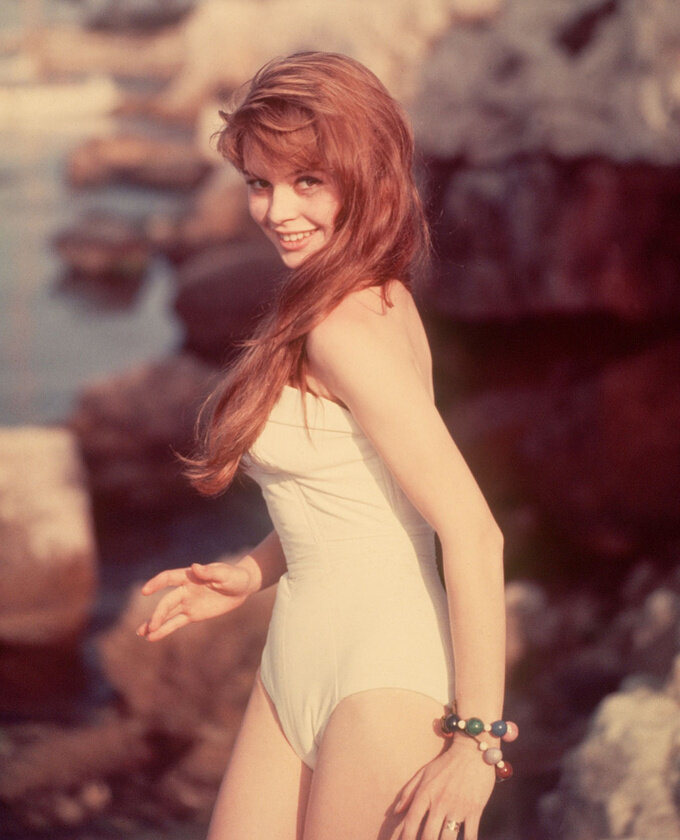 Brigitte Bardot in a white swimsuit picture
