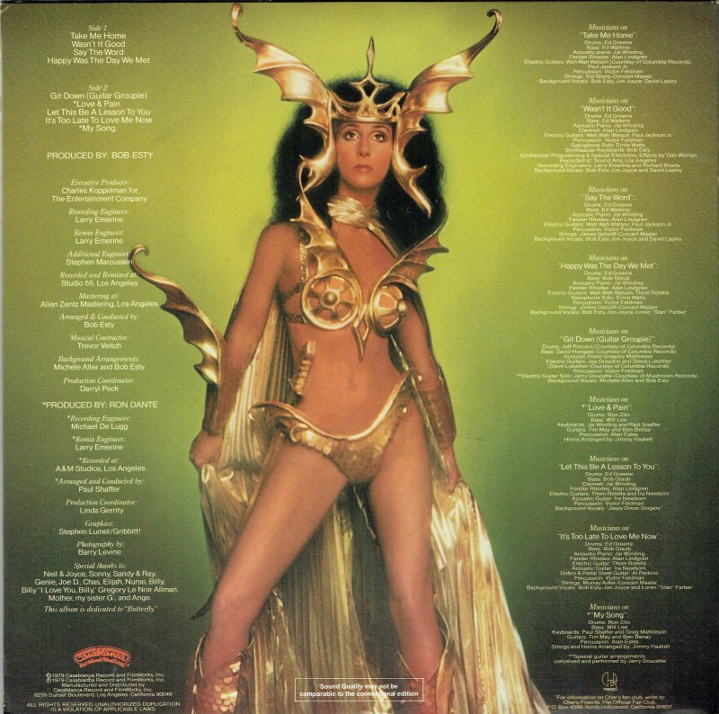 Cher - Take Me Home (1979) - back of album cover picture