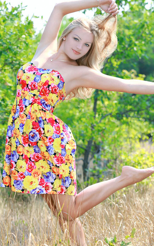 Beautiful flower skirt and blond girl picture