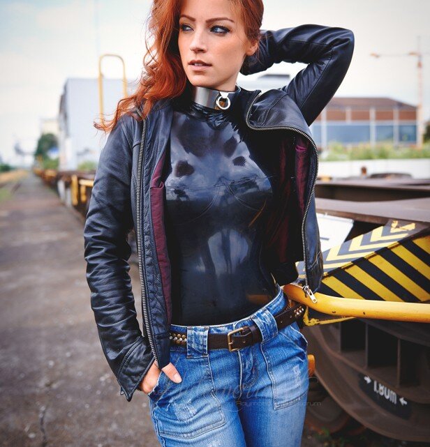 Gia Felino in latex and denim picture