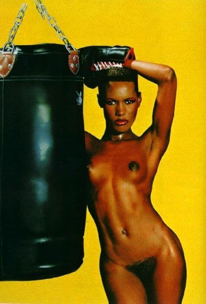 Famous singer and actress Grace Jones totally nude in the gym picture