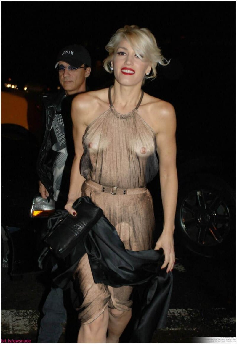 Gwen Stefani showing off her boobs in a see through dress. picture