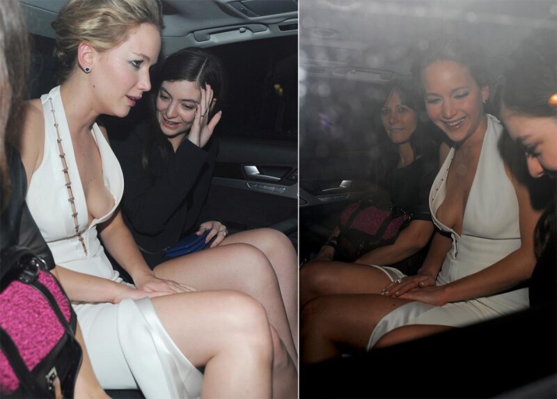 Jennifer Lawrence Suffers Waldrobe Malfunction Leaving Hunger Games Afterparty London. picture