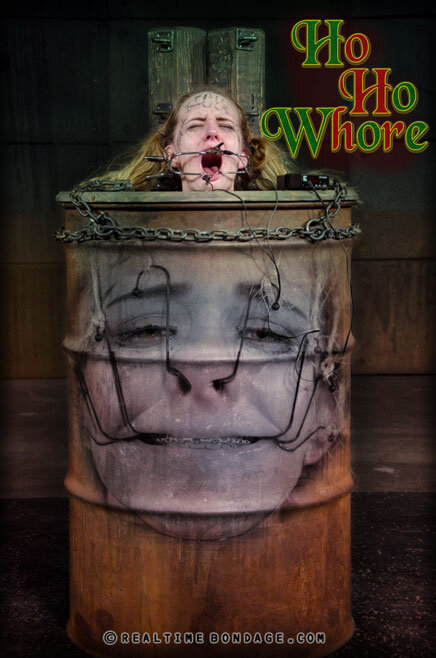 Jessica Kay face with mouth hooks, nose hooks, tongue clamp - Everything You Can Do to One Head In a Barrel picture