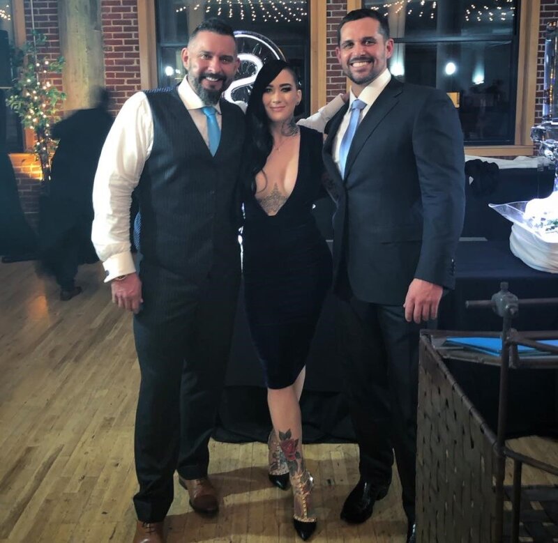 Genevieve Zitricki with her two boyfriends as a classy babe with style & grace in a tight little black dress - SGB holdd picture
