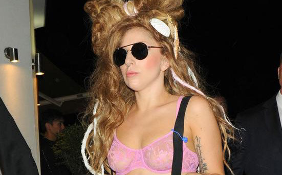 Lady Gaga in pink see through bra picture