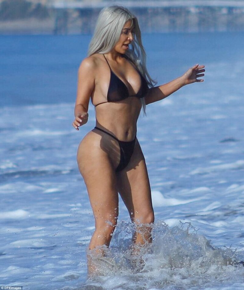 Making a splash! Kim Kardashian was happy to prove she is in the best shape of her life as this week she slipped into a bikini when hitting the beach in Malibu picture