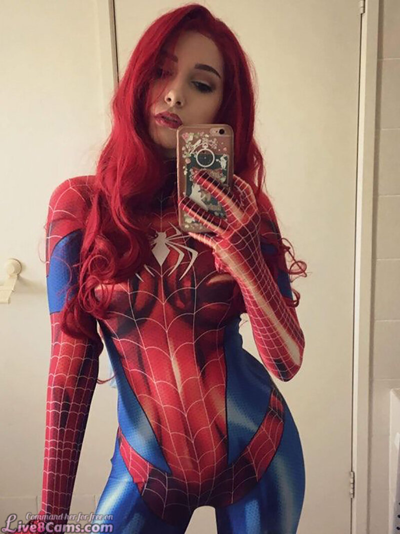 Camgirl in Mary Jean cosplay and spiderman suit picture