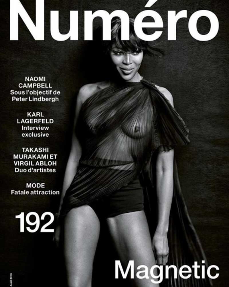 Naomi Campbell Bare Breasts in Sheer Top for Magazine picture