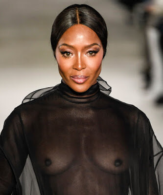 Naomi Campbell braless in see thru dress on Valentino fashion show Spring Summer 2019 Haute Couture Fashion Week UHQ picture