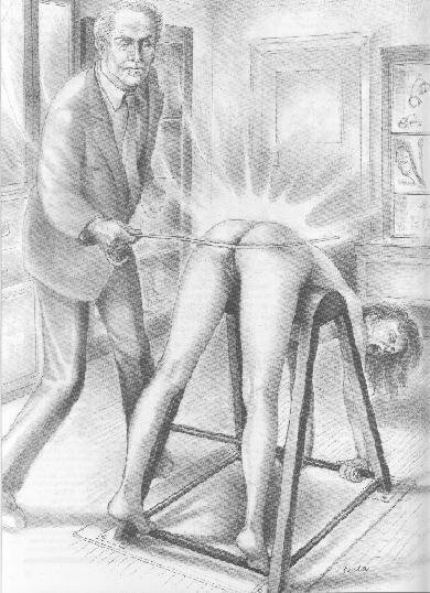 Woman gets hot on a bare bottom caning - Paula Meadows illustration picture