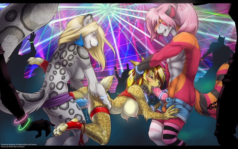 rave sable wolfy-nail rotarr high resolution very high resolution 2013 absurd res genitalia anthro blonde blue penis breasts canine penis cheetah clothing erection feline fellatio female fishnets from behind fur furry futanari glowstick group hair hi res picture