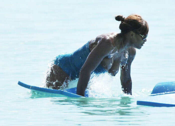 Tennis legend Serena Williams tits pop out at the beach picture